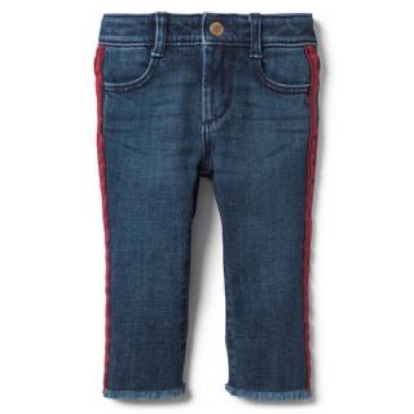 Jack Denim By Janie and Jack Side Stripe Crop Jeans Raw Hem Adjustable Waist - Picture 1 of 14